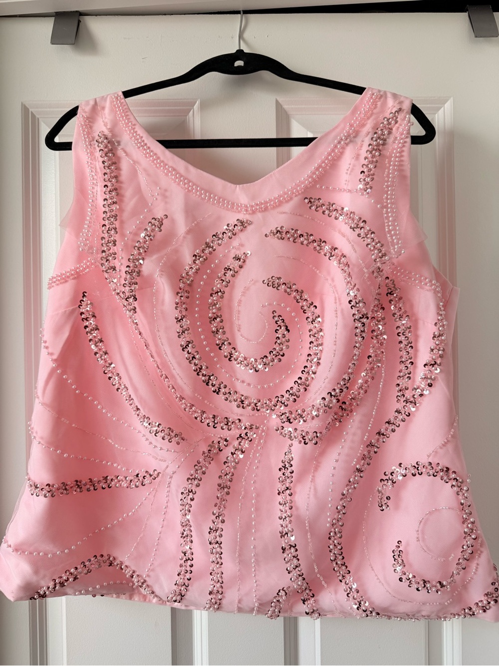 Pink Sequin and Pearl Swirl Tank Top